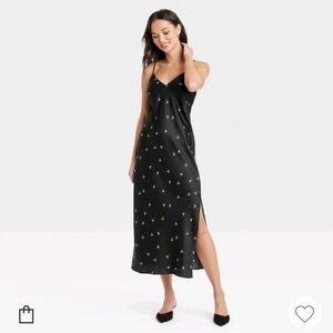 Black midi dress with light pink bows NWT